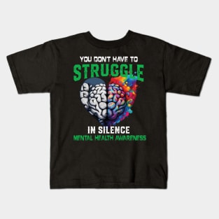 Mental Health Awareness Month Fight Stigma Mental Disease Kids T-Shirt